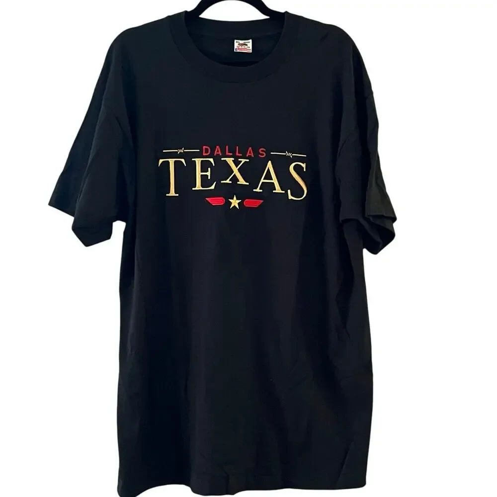 Veg Dallas Texas T-Shirt XL Black Fruit of the Loom Made in USA Single Stitch 90